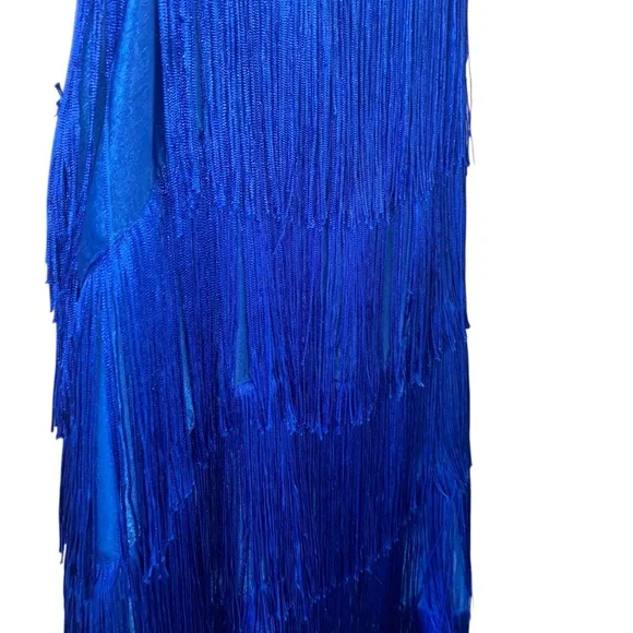 Zara Cobalt Blue Fringe Mini Dress Flapper western Festive Holiday Party Dress - Picture 8 of 9